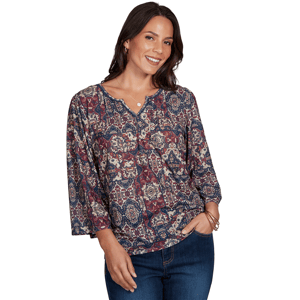 Womens Ruby Rd. English Countryside Patchwork Medallion Blouse