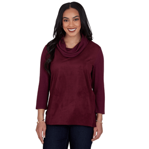 Womens Ruby Rd. English Countryside Cowl Neck Faux Suede Sweater