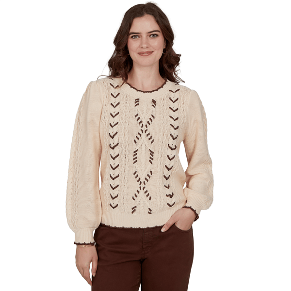 Petite Ruby Rd. English Countryside Cable Knit Sweater