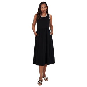 Petite Ruby Rd. Tropical Noir Sleeveless Scallop Trim Midi Dress