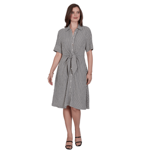 Petite Ruby Rd. Tropical Noir Stripe Knot Front Shirtdress
