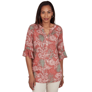 Womens Ruby Rd. Sedona Escape Tropical Burnout Henley Blouse