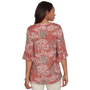 Womens Ruby Rd. Sedona Escape Tropical Burnout Henley Blouse alternate view