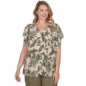 Plus Size Ruby Rd. Sedona Escape Flutter Sleeve Tropical Blouse