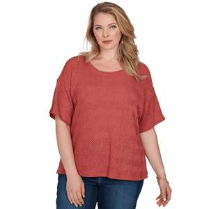 Plus Size Ruby Rd. Sedona Escape Elbow Sleeve Crochet Sweater
