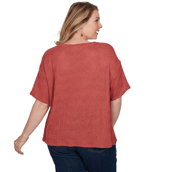 Plus Size Ruby Rd. Sedona Escape Elbow Sleeve Crochet Sweater alternate view