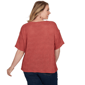 Plus Size Ruby Rd. Sedona Escape Elbow Sleeve Crochet Sweater alternate view