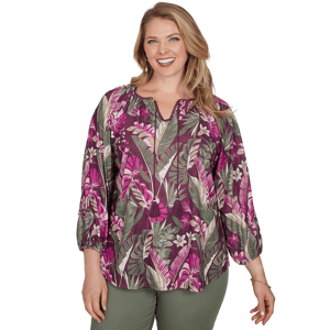 Plus Size Ruby Rd. Sedona Escape Tropical Tassel Neck Blouse