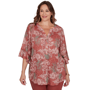 Plus Size Ruby Rd. Sedona Escape Tropical Burnout Henley Blouse