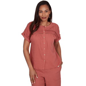 Petite Ruby Rd. Sedona Escape Short Sleeve Pleated Blouse