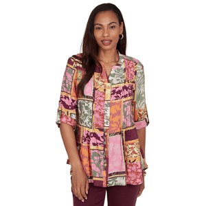 Petite Ruby Rd. Sedona Escape Tropical Patchwork Voile Blouse