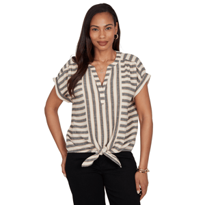 Womens Ruby Rd. Must Haves Short Sleeve Tie Front Stripe Blouse