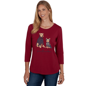 Womens Ruby Rd. Must Haves II 3/4 Sleeve Pawsitive Vibes Tee