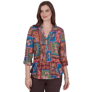 Petite Ruby Rd. Romance On The Ranch Pleated Floral Blouse