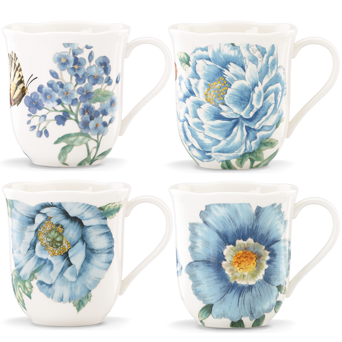 Lenox Butterfly Meadow Blue Assorted Mugs, Set of 4