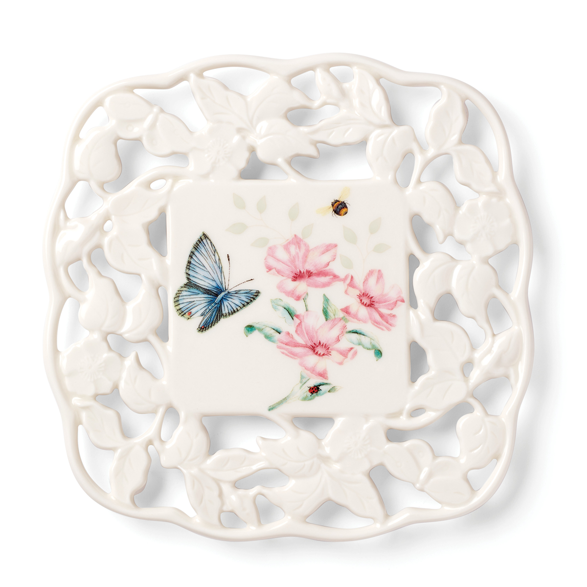 Lenox Butterfly Meadow Kitchen Carved Trivet - White With Multi-color Botanical Design