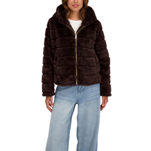 Womens Sebby Grooved Faux Fur Short Hooded Coat