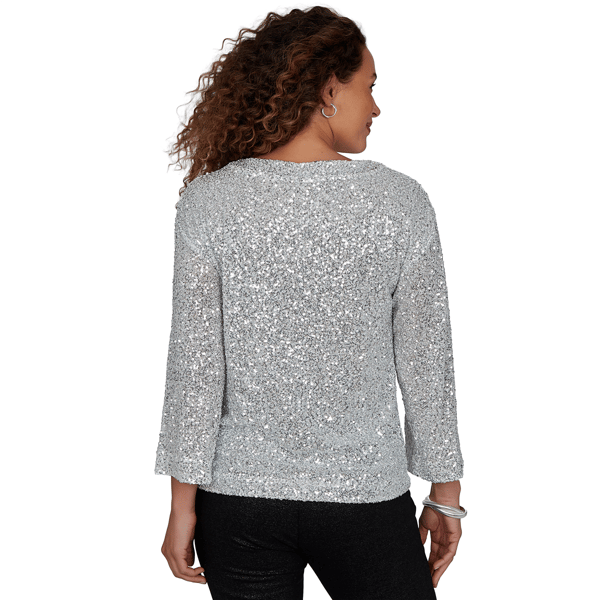 Womens Skyes the Limit Icy Blue Sparkle Allover Sequin Blouse alternate view