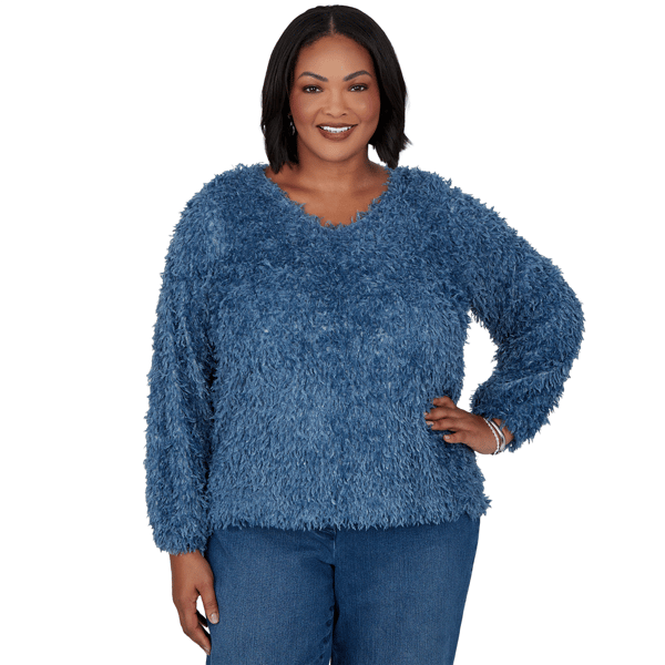 Plus Size Skyes the Limit Icy Blue Sparkle Feather Sweater