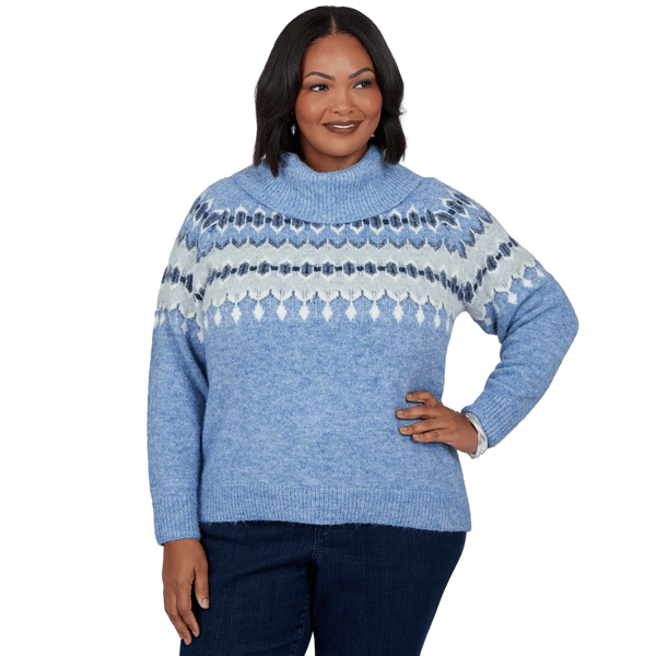 Plus Size Skyes the Limit Icy Blue Sparkle Fair Isle Sweater