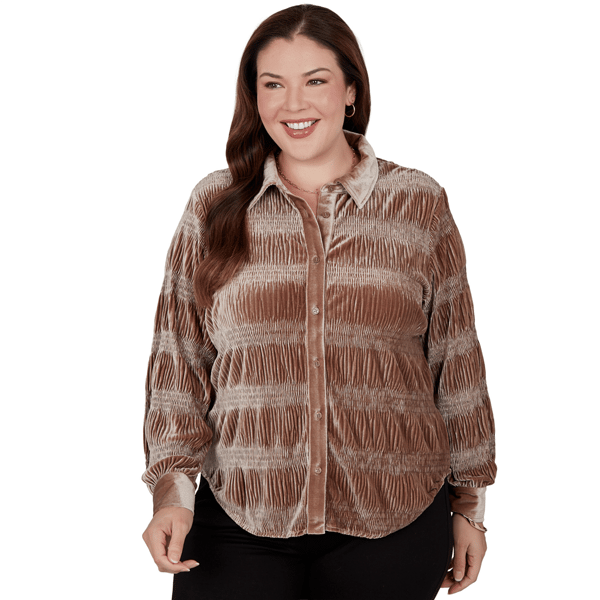 Plus Size Skyes the Limit Champagne Holiday Velvet Blouse