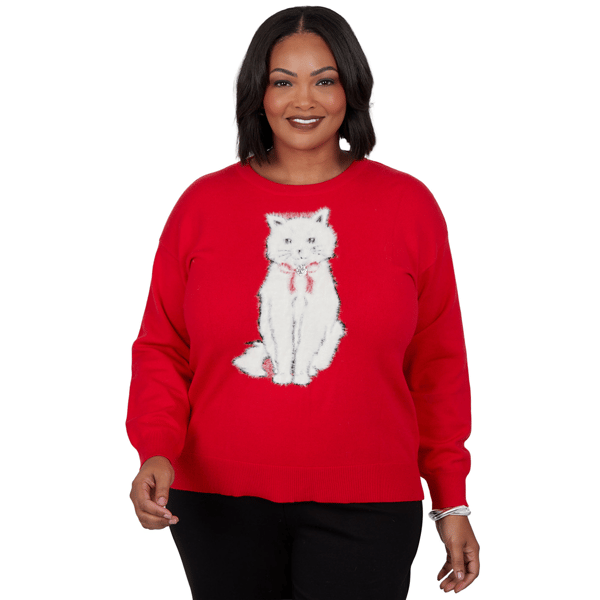 Plus Size Skyes the Limit Fashion Essentials Fuzzy Cat Sweater