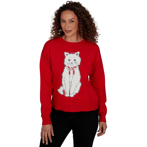 Petite Skyes the Limit Fashion Essentials Fuzzy Cat Sweater