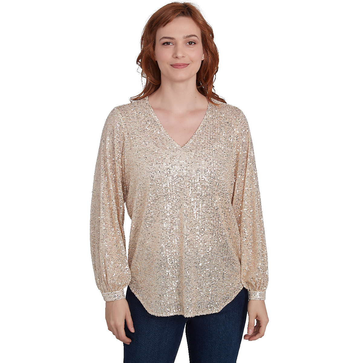 Plus Size Skye's The Limit Entertaining Sequin Long Sleeve Blouse