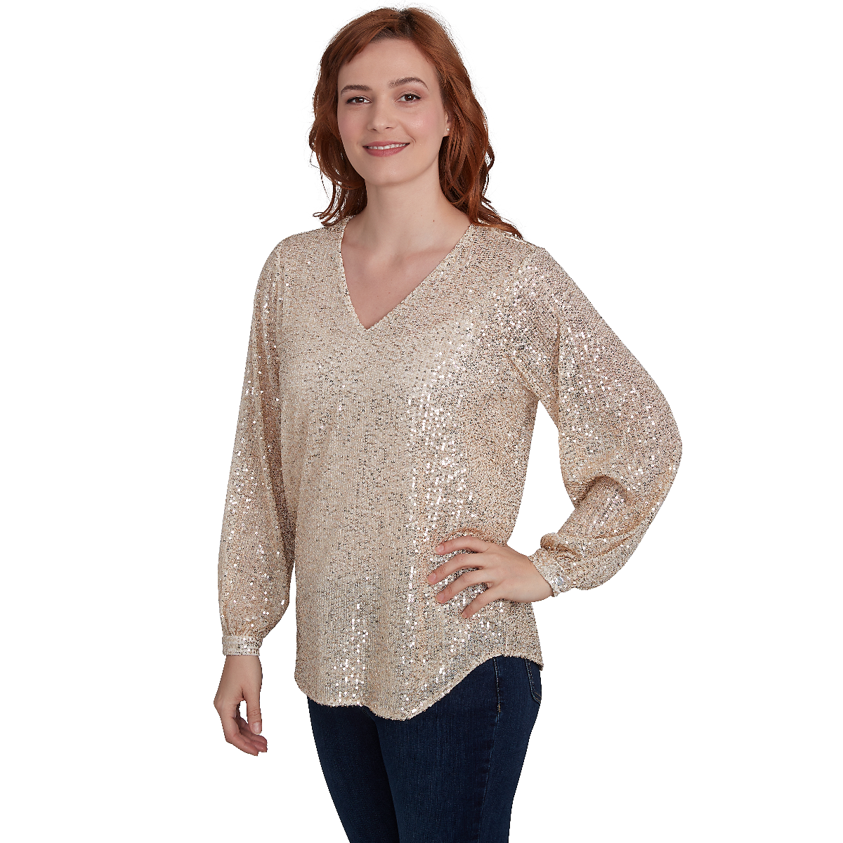 Plus Size Skye's The Limit Entertaining Sequin Long Sleeve Blouse