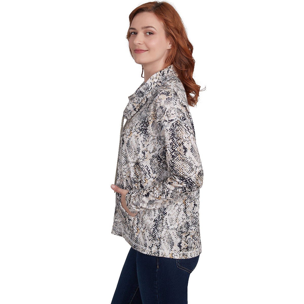 Plus Skye's The Limit Entertaining Snakeskin Cowl Neck Blouse