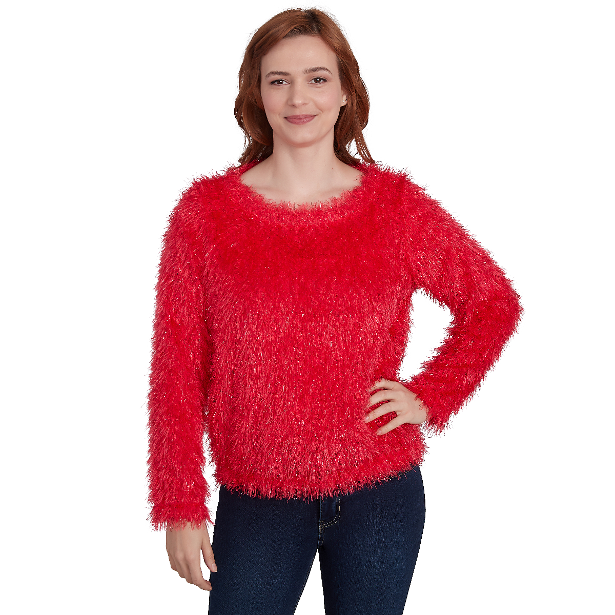 Women's Skye's The Limit Entertaining Solid Lurex Eyelash Sweater