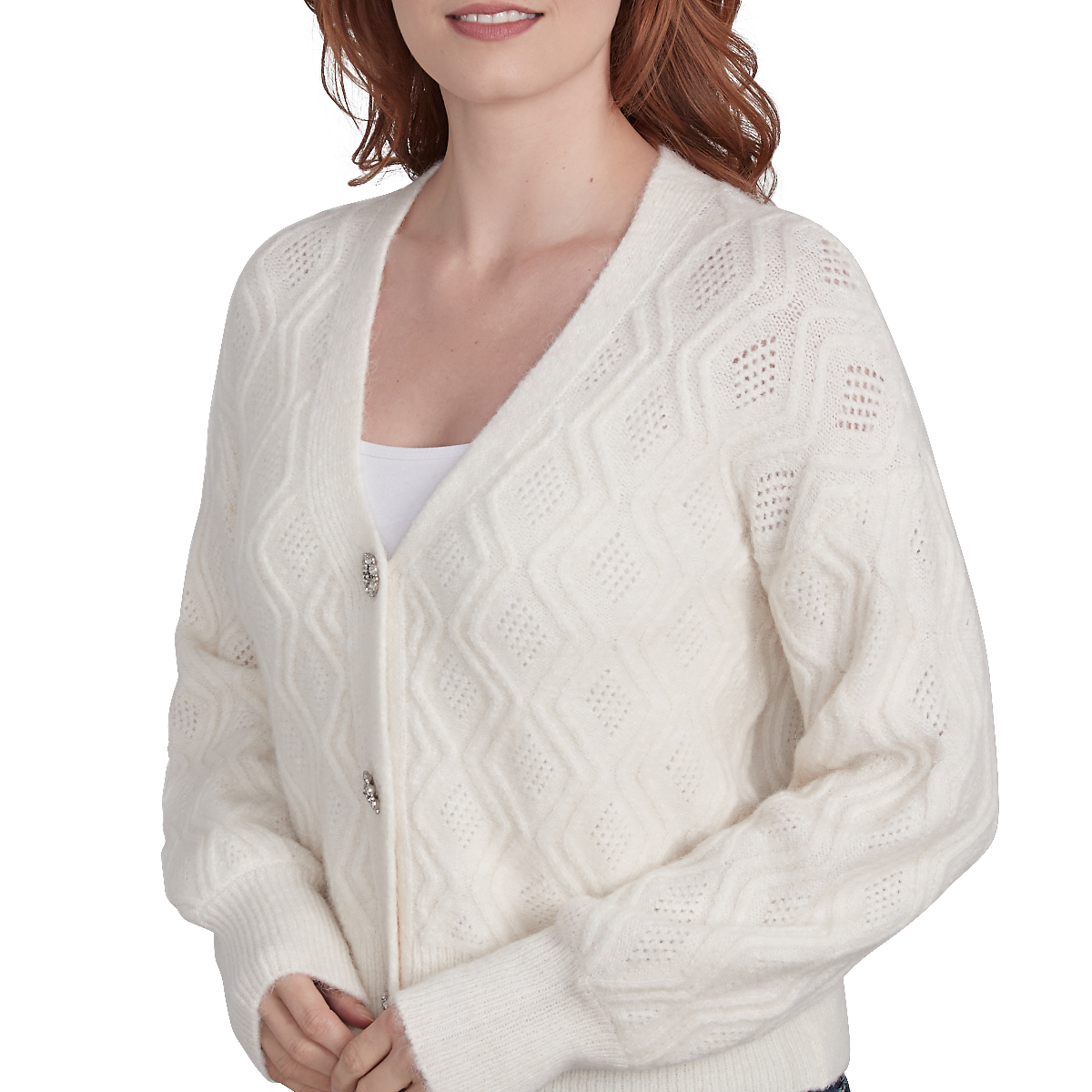 Womens Skye's The Limit Entertaining Lattice Button Down Cardigan