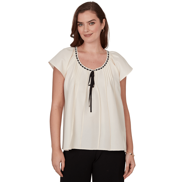 Plus Size Skyes the Limit Terra Tropic Solid Pleated Blouse