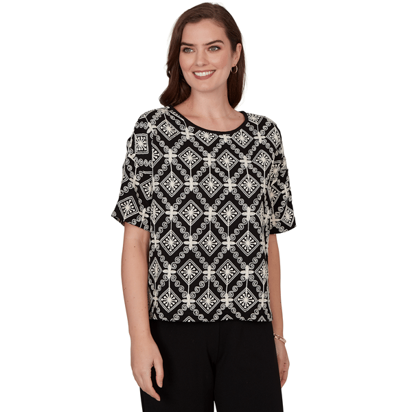 Petite Skyes the Limit Terra Tropic Medallion Embroidered Blouse