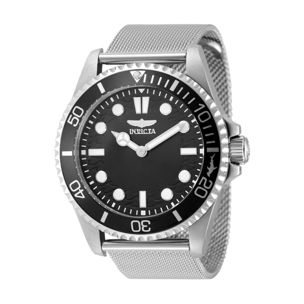 Mens Invicta Pro Diver 43mm Steel Black Dial Quartz Watch - 49685
