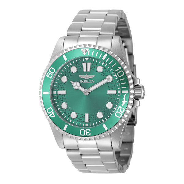 Mens Invicta Pro Diver 43mm Steel Green Dial Quartz Watch - 49695