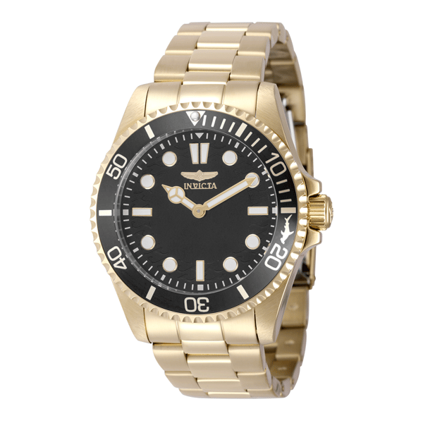 Mens Invicta Pro Diver Steel Gold Black Dial Quartz Watch - 49701