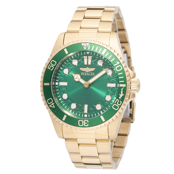 Mens Invicta Pro Diver Steel Gold Green Dial Quartz Watch - 49702