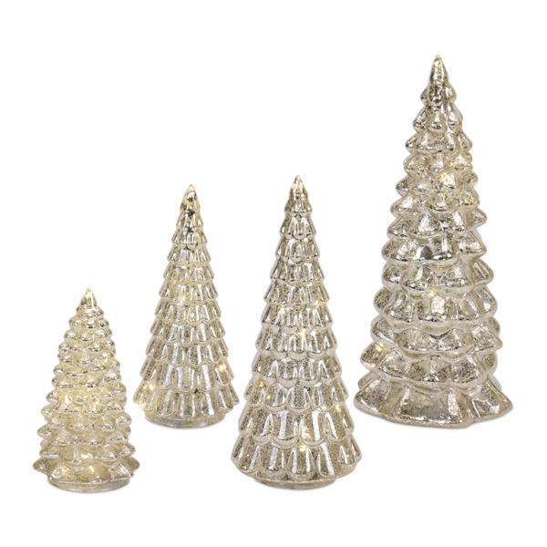 Melrose LED Lighted Mercury Glass Holiday Tree Decor - Set of 4