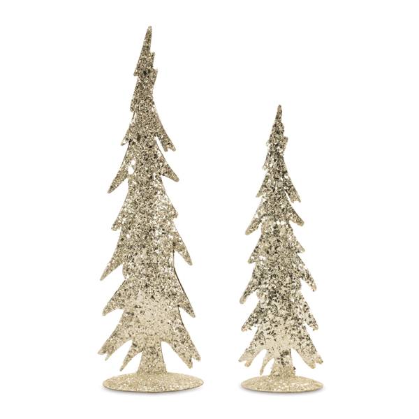 Melrose Gold Mosaic Glass Pine Tree - Set of 2