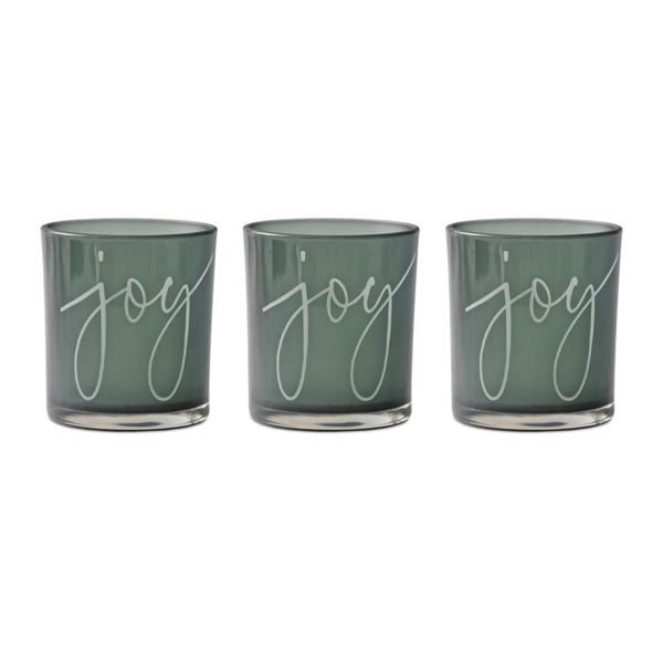 Melrose Green Glass Joy Candle Holder - Set of 3