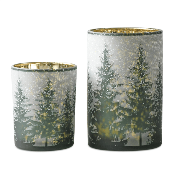 Melrose Frosted Pine Mercury Glass Candle Holder - Set of 2