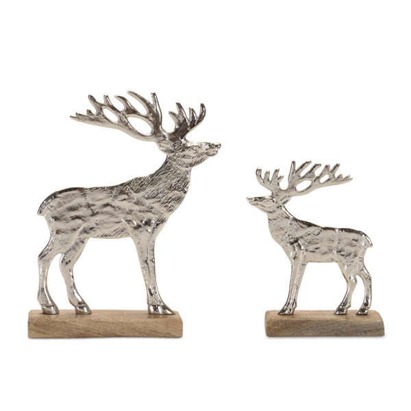 Melrose Metal Deer Silhouette with Wood Base - Set of 2