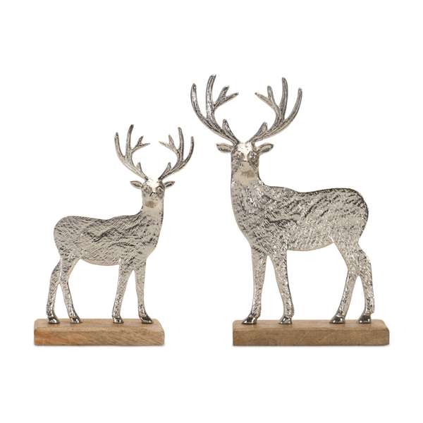 Melrose Metal Deer Silhouette with Wood Base - Set of 2