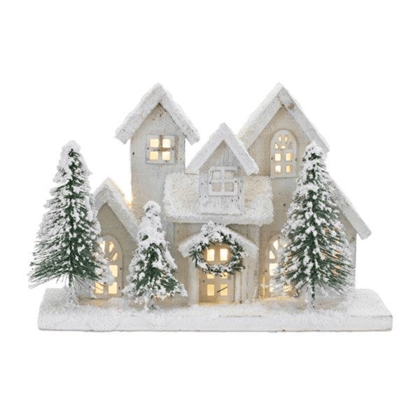 Melrose 12.5in. LED Flocked Holiday Village Display