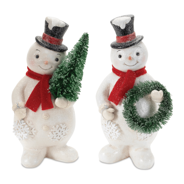 Melrose Glittered Snowman Figurine - Set of 2