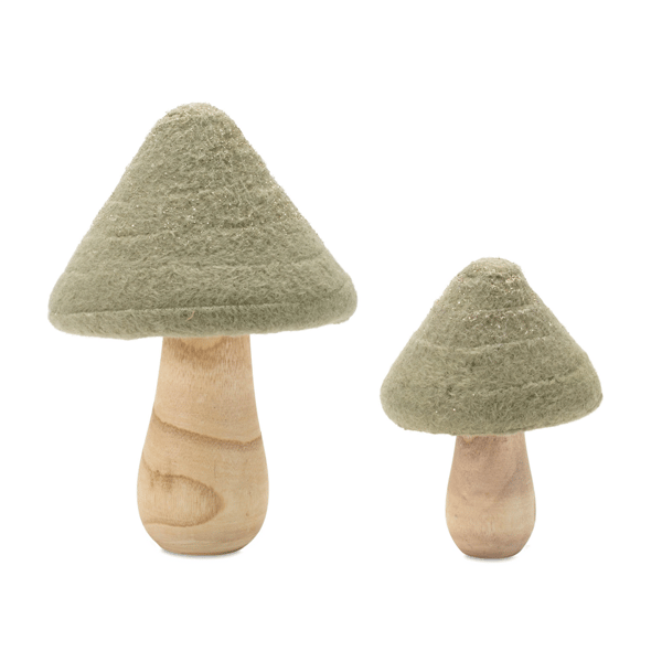 Melrose Glittered Wool Mushroom Decor - Set of 2