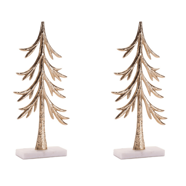 Melrose Modern Metal Trees on Marble Base - Set of 2