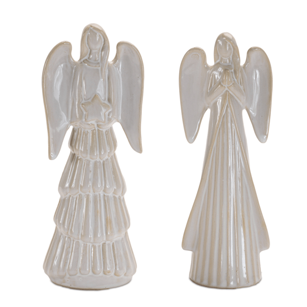 Melrose White Glazed Angel Figurines - Set of 2