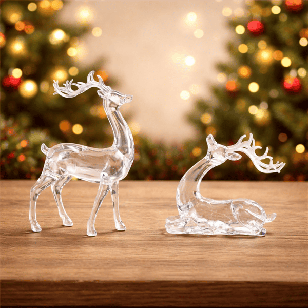 Melrose Clear Acrylic Deer Figurines - Set of 2